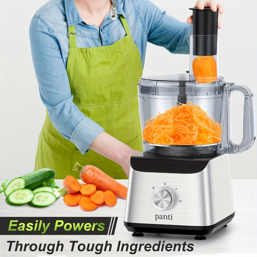 Food Processor 600W 6-in-1 Electric Food Chopper 12-Cup Bowl for Chopping Mincing Dicing Shredding Slicing Puree Dough with Food Chute and Pusher Black Silver