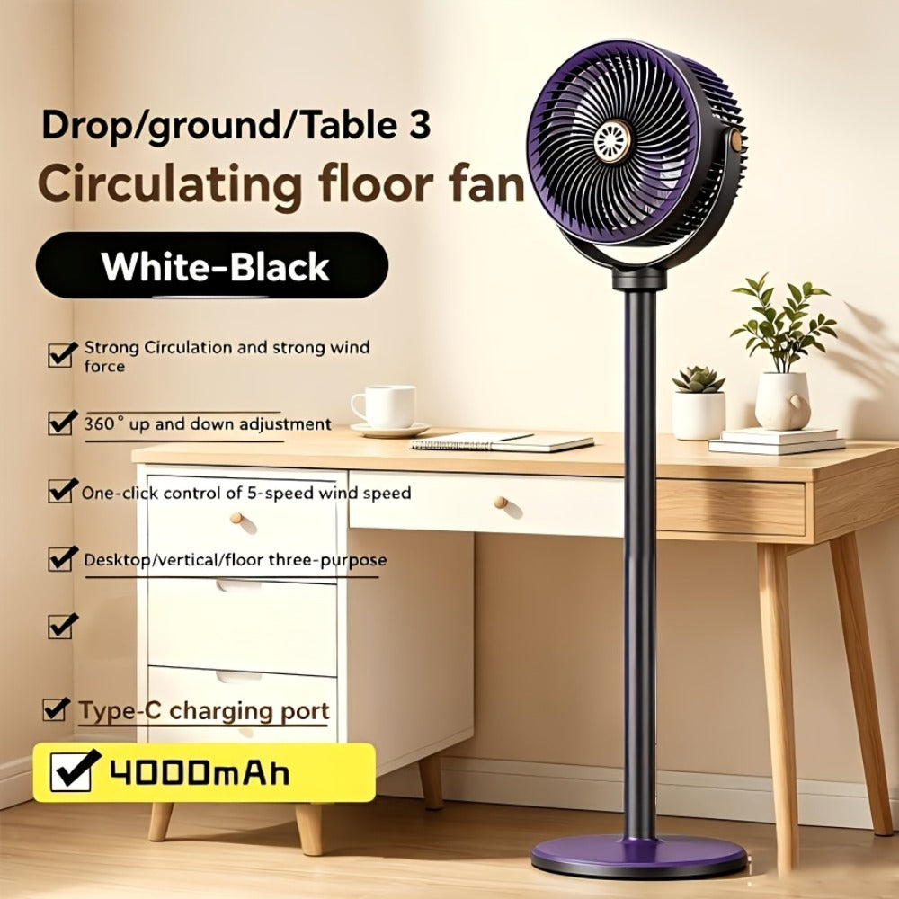 RV Fan 5-in-1 USB Rechargeable 4000mAh Battery 5-Speed Type-C Charging Port Portable Room Fan for Indoor Outdoor Camping Bedroom Desktop Ventilation
