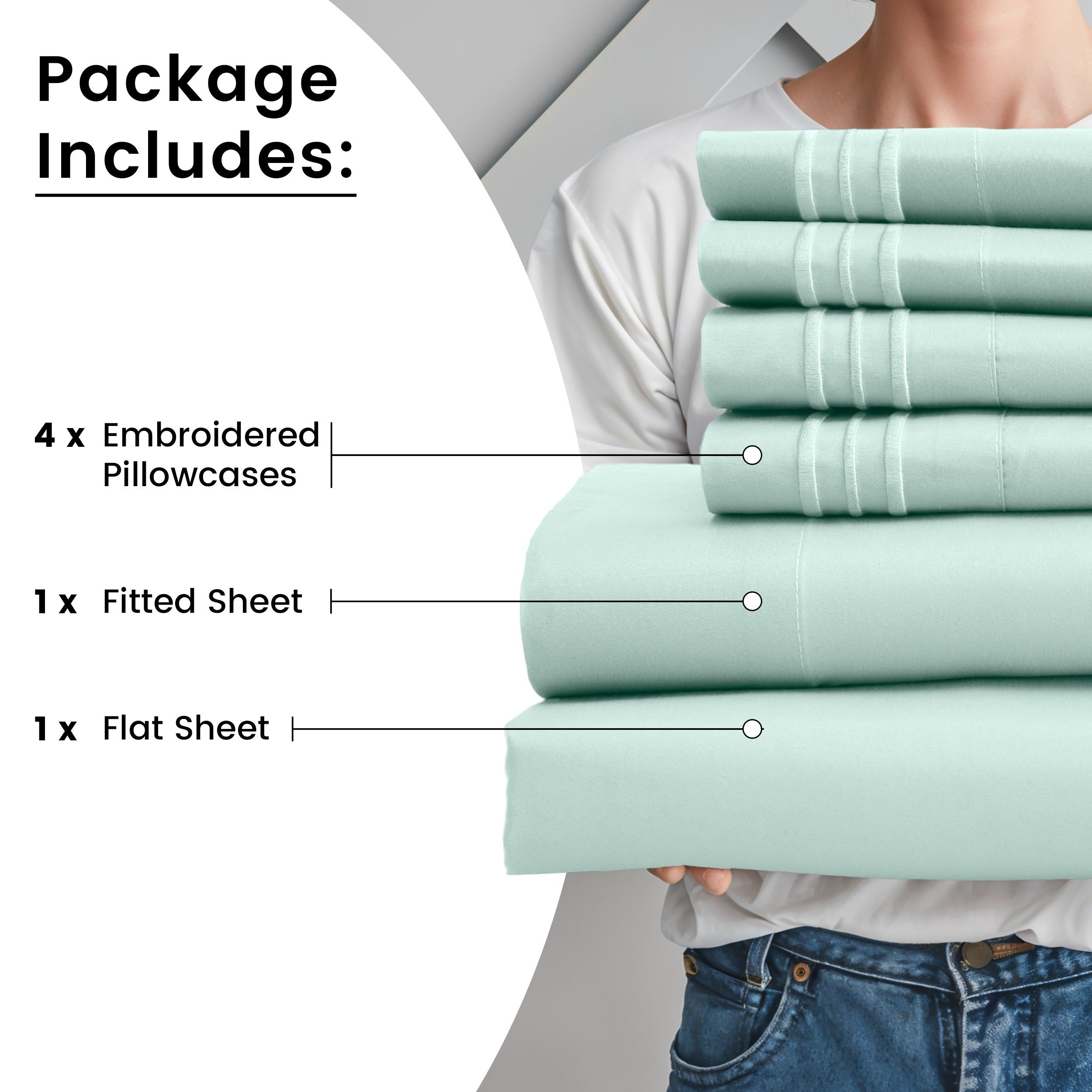 Fitted Sheet Set 6-Piece Brushed Polyester Deep Pocket Bed Sheets 20 Colors Hotel Luxury Soft Bedding with Embroidered Pillowcases