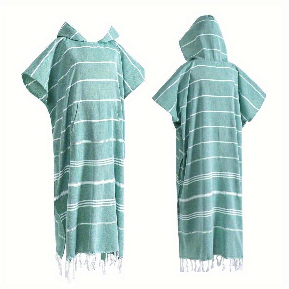 Hooded Beach Poncho Turkish Cotton Quick Dry Sandproof - Wearable Surf Changing Towel Lightweight Thin Bathrobe | S & L | Blue Green Purple Pink Gray | Swimming Diving Surfing Beach Essentials