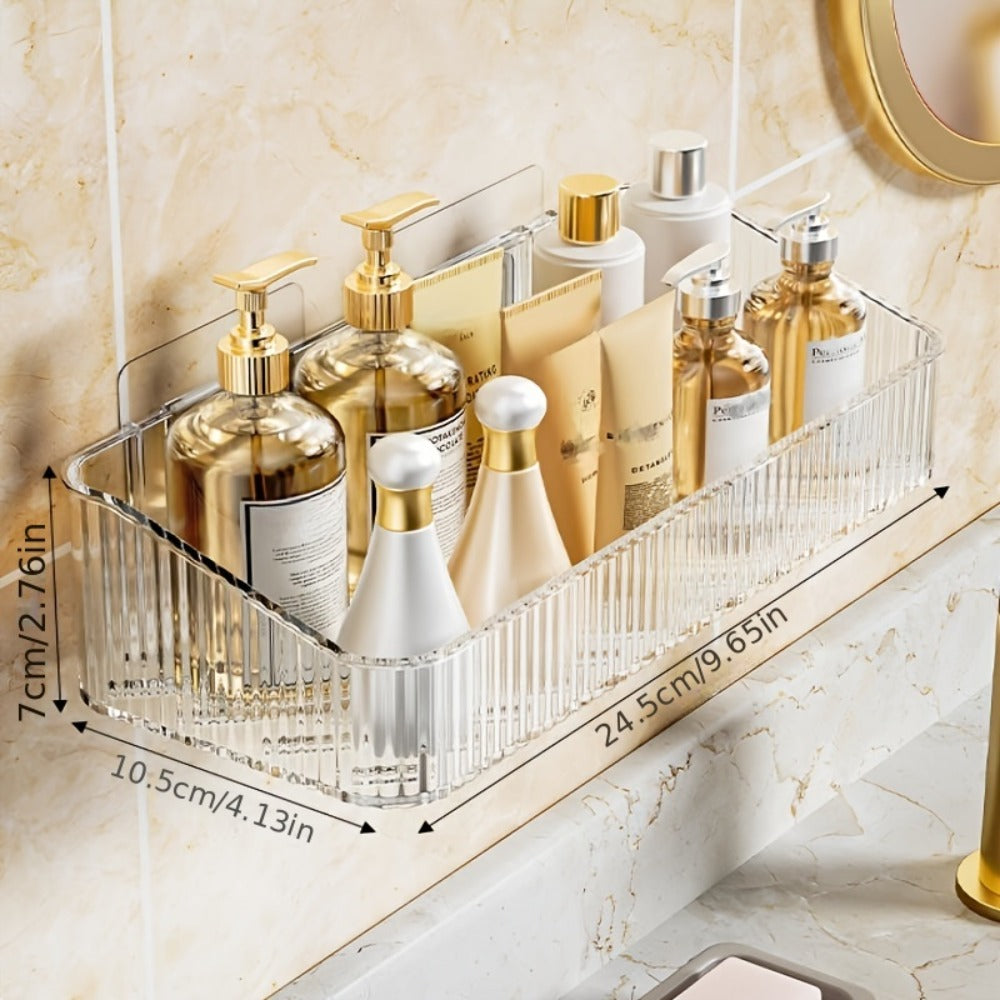 Wall Mounted Bathroom Shelf Storage Rack Organizer - Plastic Hanging Tray Basket Shampoo Shower Gel Holder | Gray Amber Green | Bathroom Storage and Organization Accessories