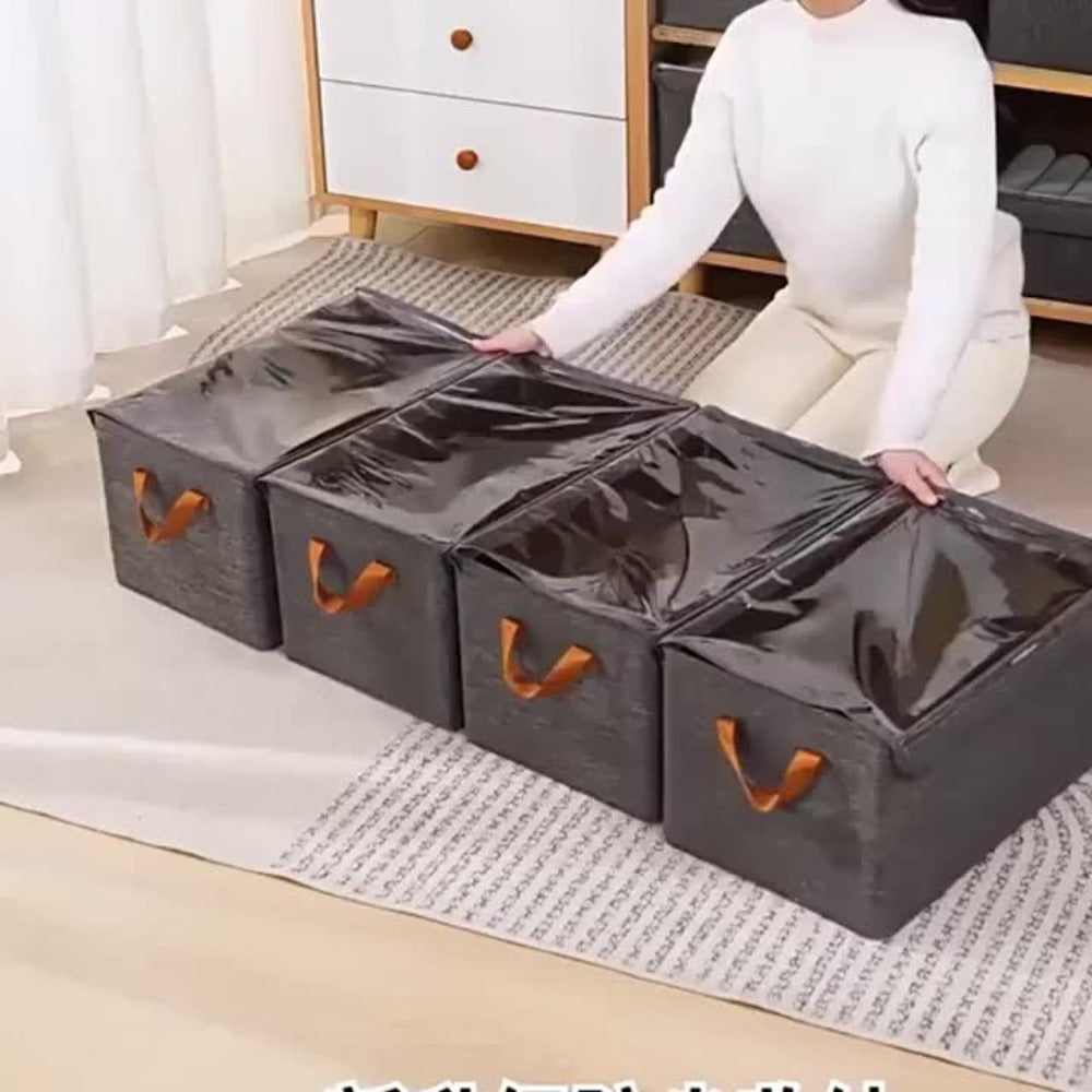 Foldable Storage Boxes with Clear Lids & Handles Large Collapsible Organizer Bins for Clothes, Blankets & Bedding ¨C Bedroom, Wardrobe & Under Bed Storage, 4 or 6 Pack