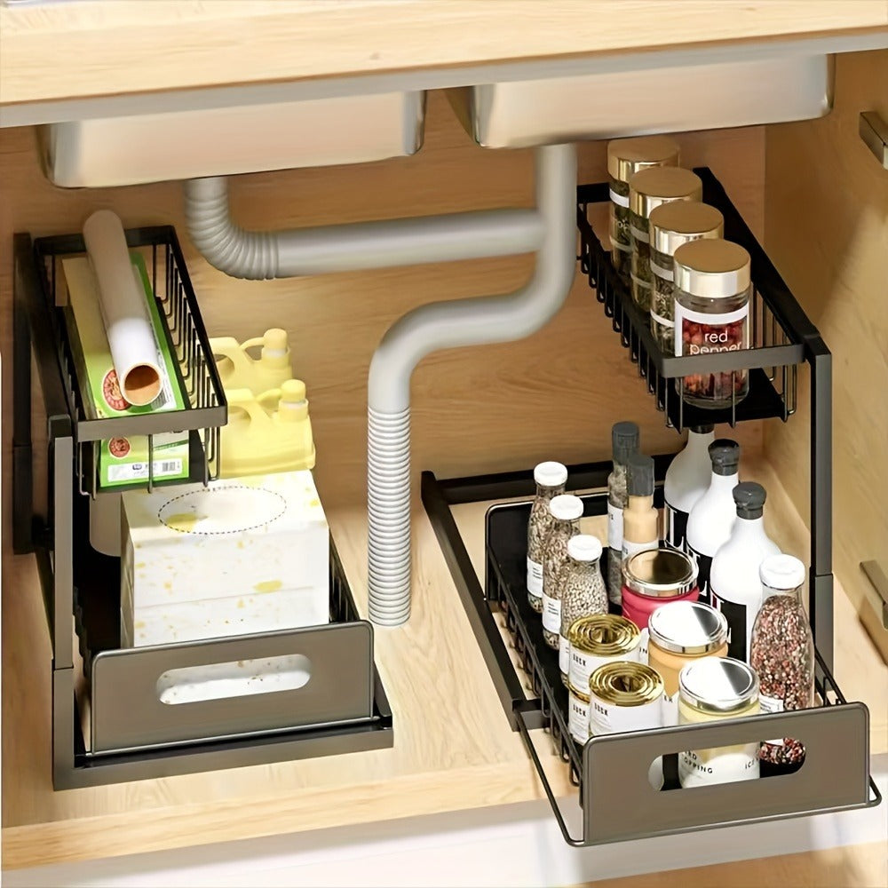 Under Sink Organizer with Sliding Pull-Out Shelf ¨C 2-Tier Metal Cabinet Storage Rack for Kitchen, Bathroom, Pantry & Closet Organization, 1-Pack or 2-Pack