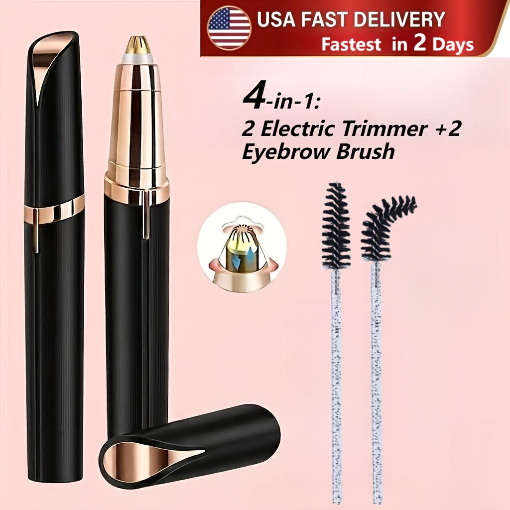 Electric Eyebrow Trimmer for Women 2 Pack, USB Rechargeable Painless Precision Eyebrow Razor Pen, Portable Hair Remover for Face Lip Leg Armpit ¨C Pink White Colorful