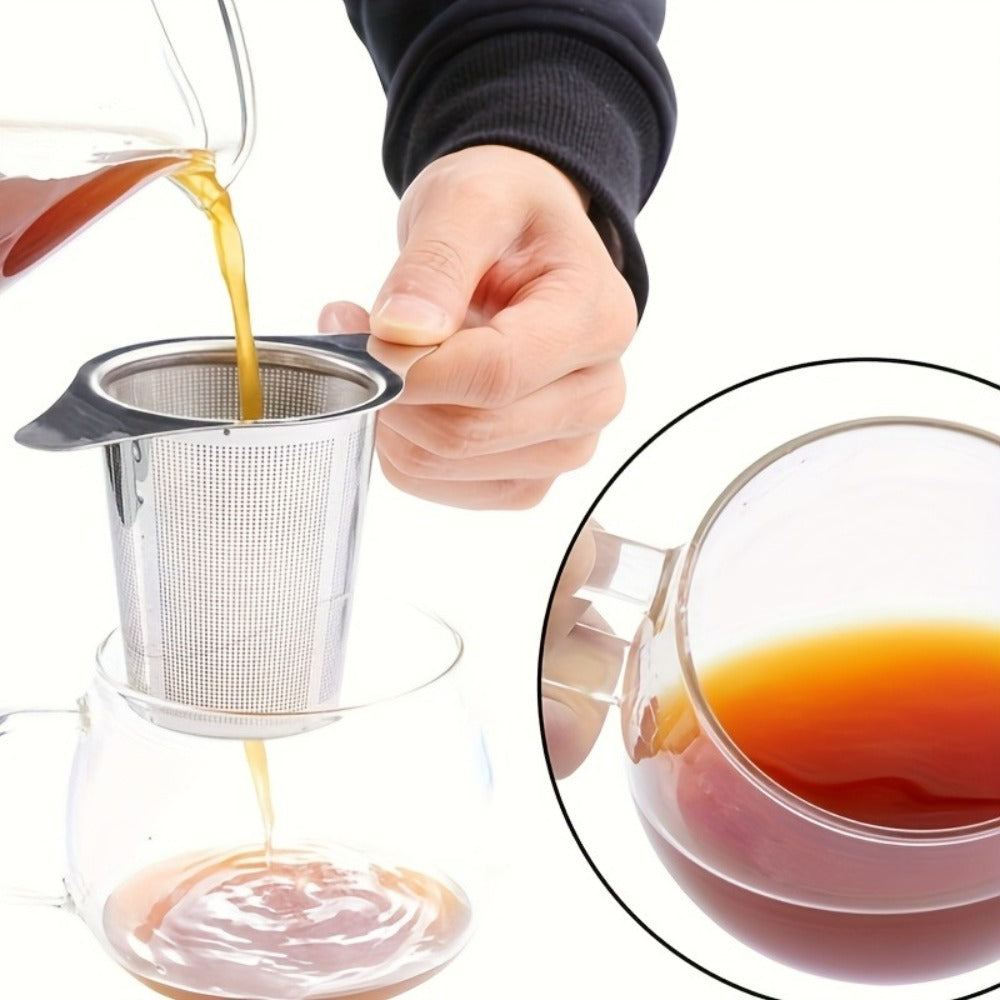 Stainless Steel Tea Strainer Set of 4 with Lid ¨C Fine Mesh Tea Infuser with Dual Handles for Loose Leaf Tea, Herbs & Spices ¨C Ergonomic Grip, Durable & Easy to Clean