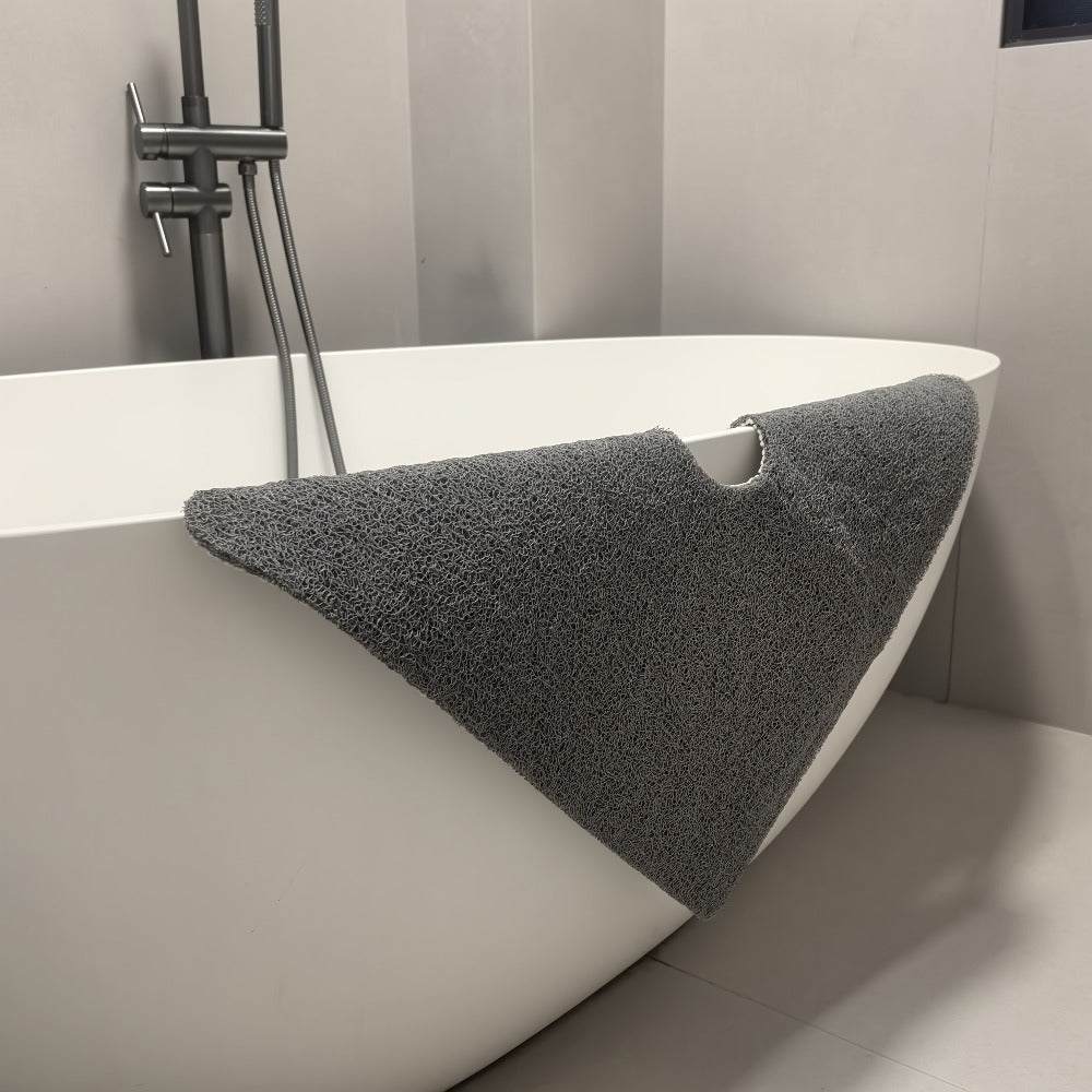 Non-Slip Shower Mat PVC Loofah Bath Mat with Drain Holes ¨C Quick-Dry Square Bathtub Floor Mat, No Suction Cups Needed, Soft Cushioned, 24x24 Inch, Grey/White/Beige