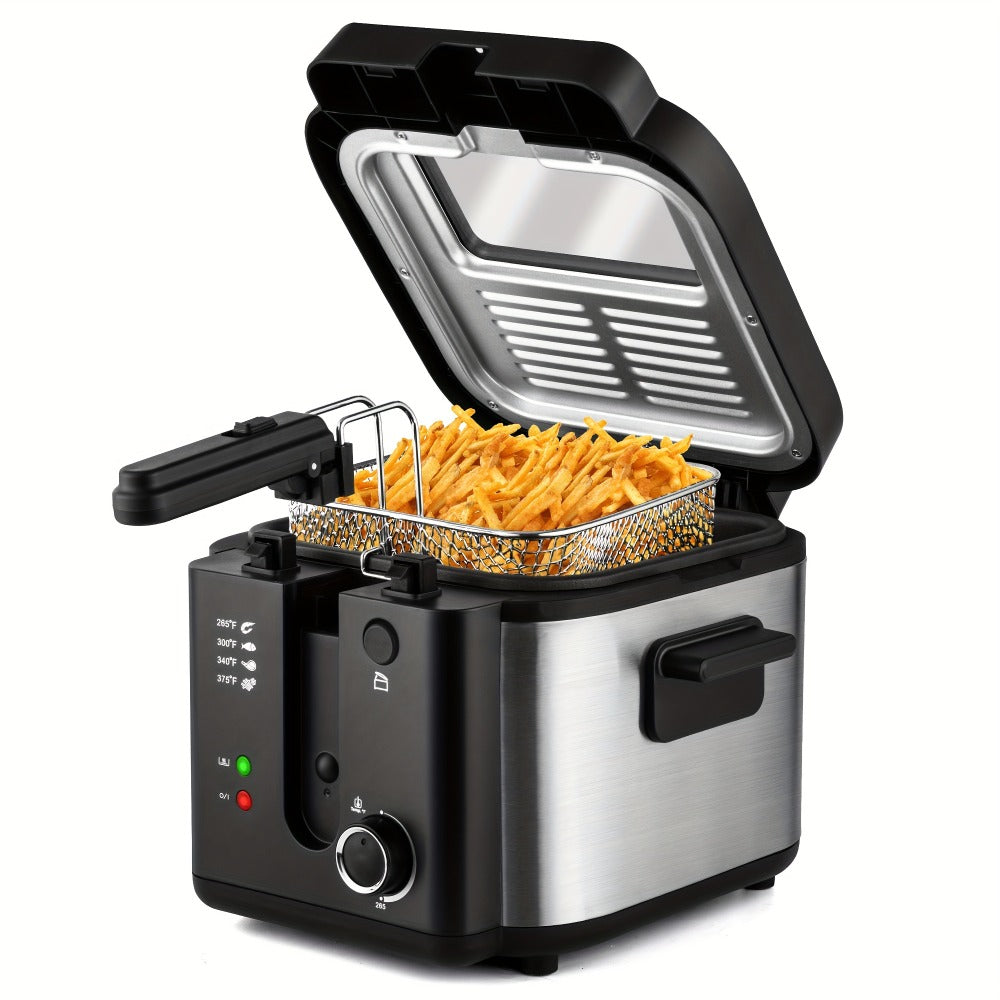 Deep Fryer Electric 1500W Non-Stick with Detachable Basket Adjustable Temperature Control Viewing Window Removable Lid Easy Clean Home Deep Frying Pan for French Fries Chicken 1.5L 2.5L 3L