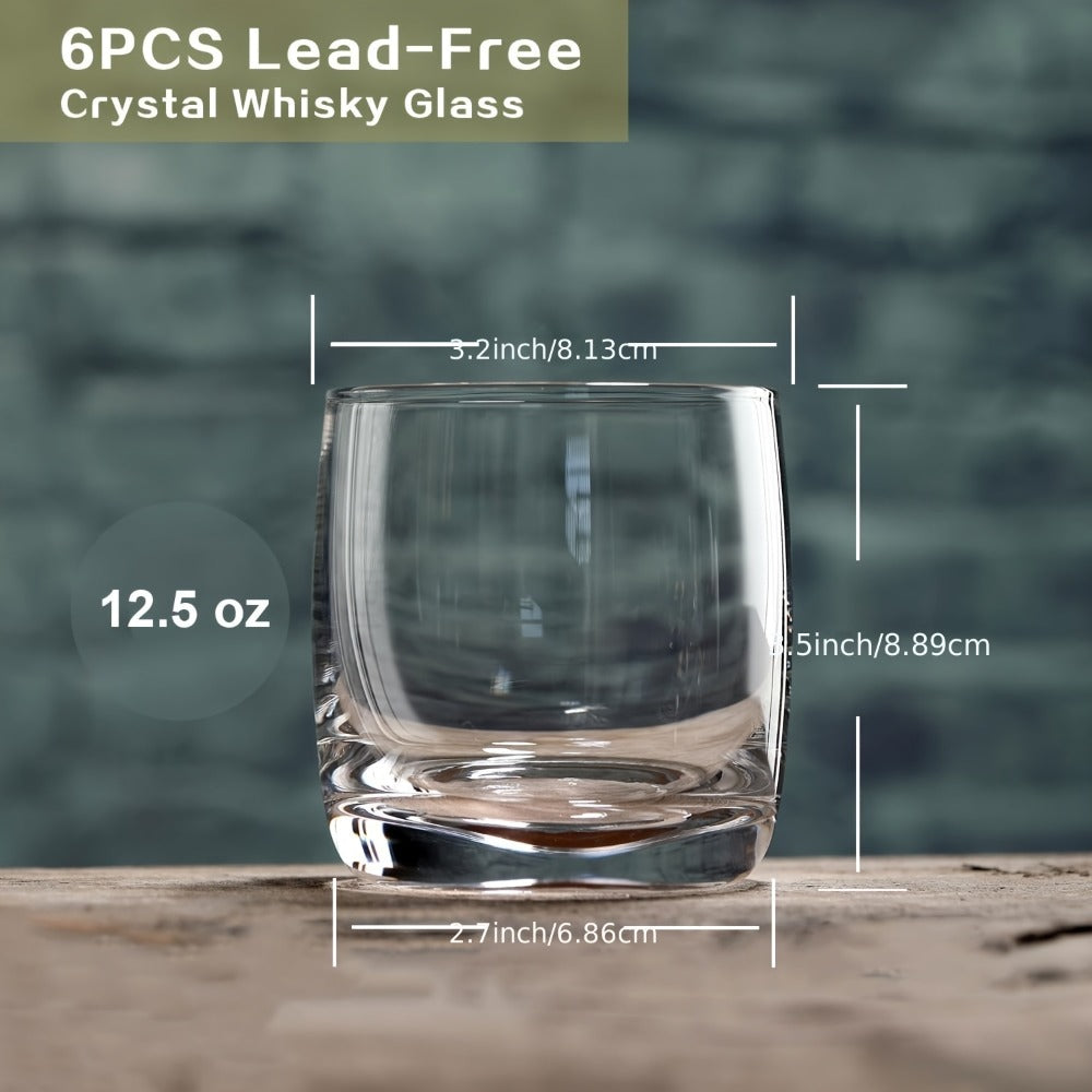 Crystal Rocks Glasses Set of 6 ¨C 10.5oz Premium Whiskey Tumbler, Clear Bourbon Scotch Cocktail Drinking Glasses, Dishwasher Safe Old Fashioned Glassware for Home Bar, Restaurant, Gift for Men