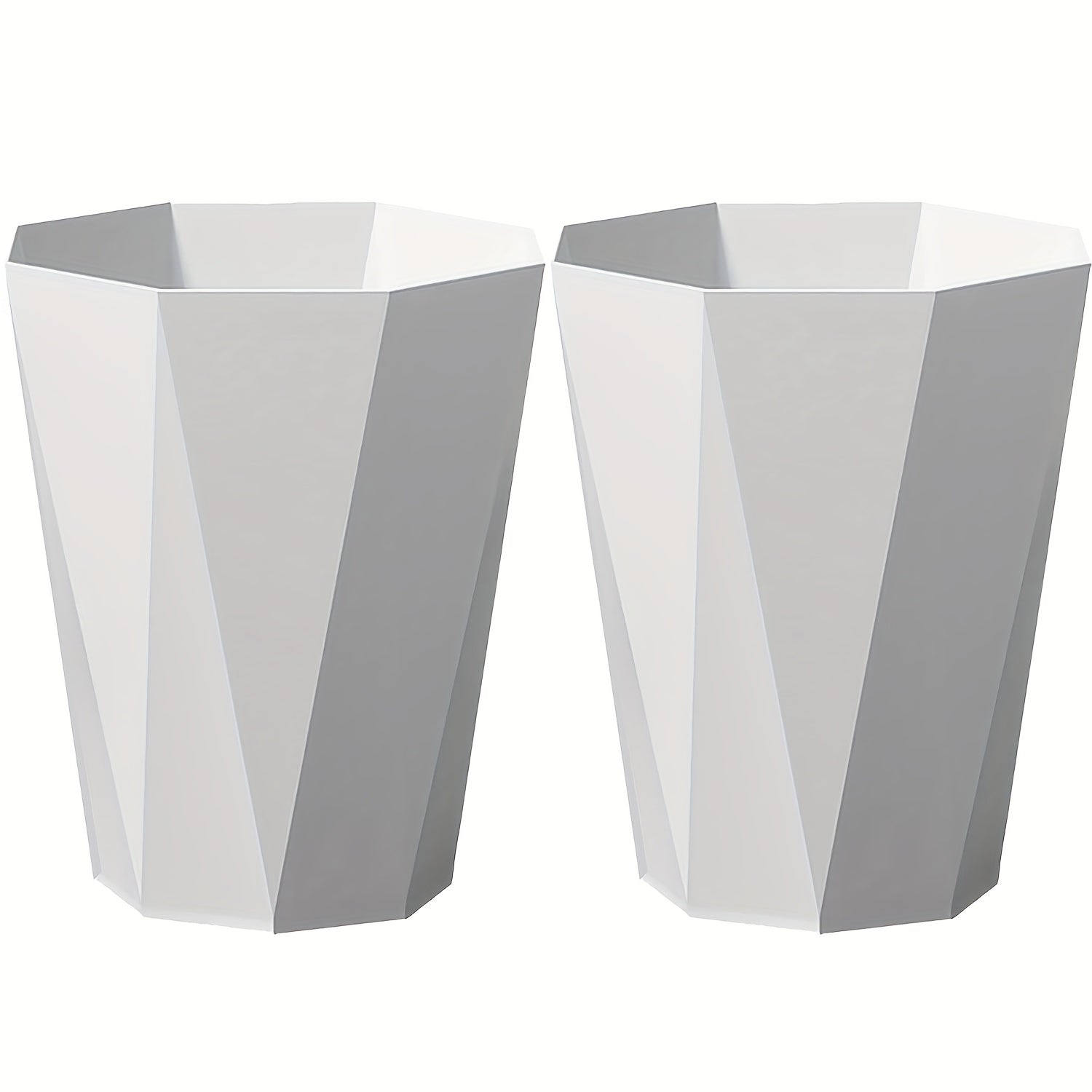 Trash Can 2 Pack Nordic Octagonal Wastebasket - Small Open Top Geometric Plastic Waste Bin with Brushed Finish for Bathroom, Bedroom, Kitchen, Home Office, Modern Scandinavian Decor Trash Bin Set