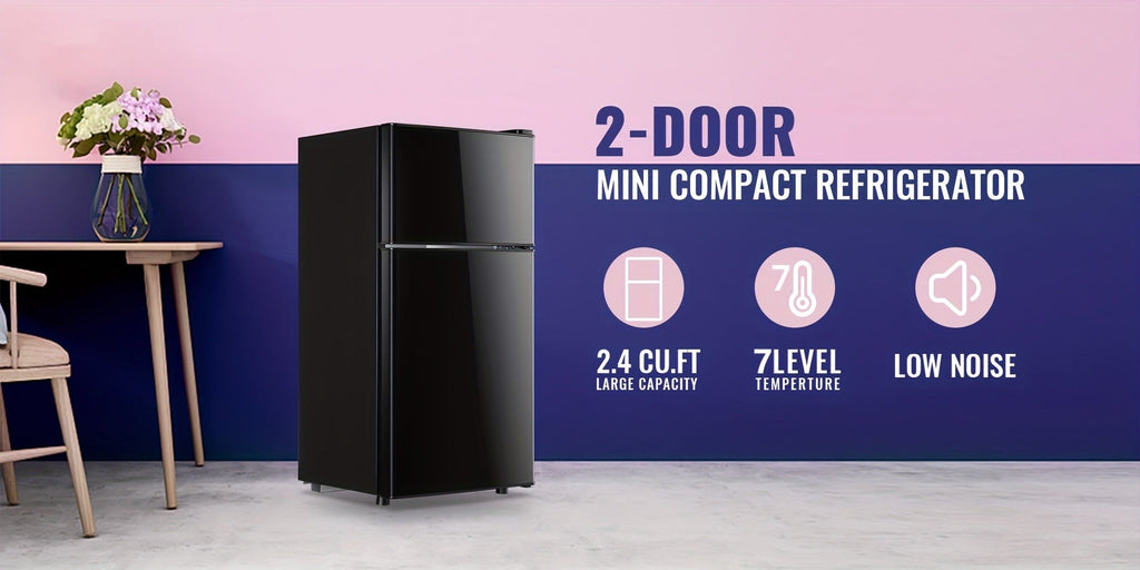 Mini Refrigerator with Freezer, 2.4 Cu Ft Double Door Small Fridge with Removable Shelves & Adjustable Feet ¨C Compact Personal Fridge for Bedroom, Dorm, Apartment, Home Office and Kitchen