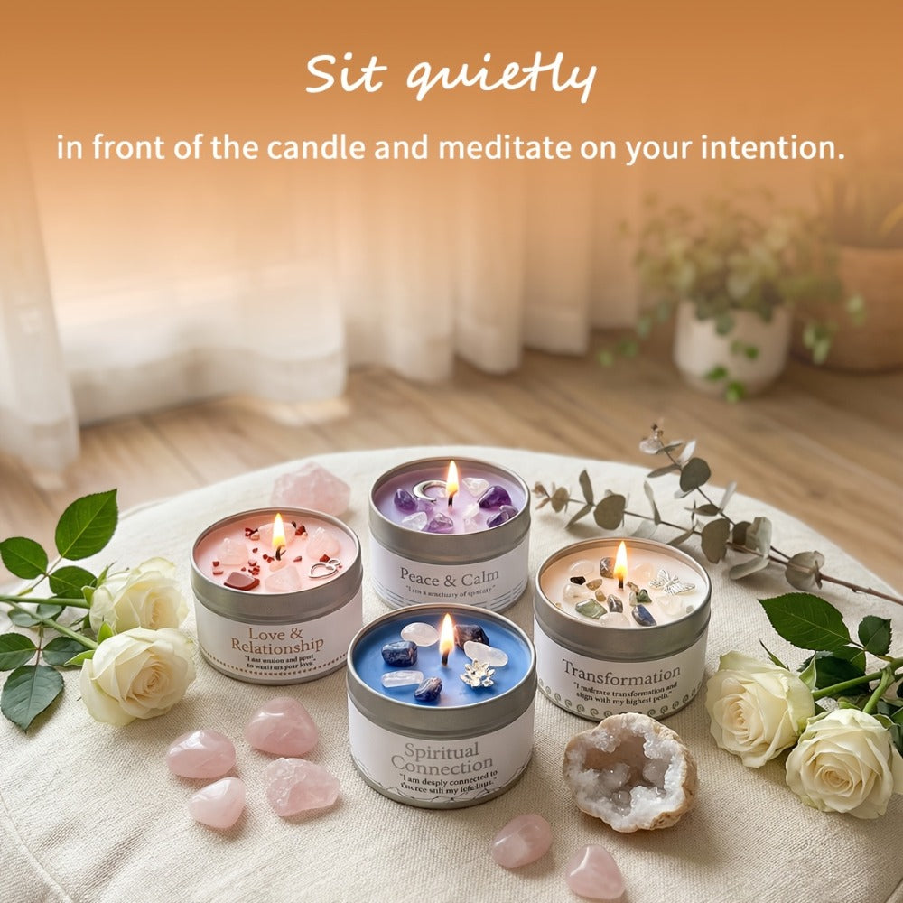 Manifestation Candles Scented Soy Wax with Golden Crystal ¨C Law of Attraction Abundance Candle for Meditation, Yoga & Focus | Spiritual Gift for Women with Guidance Card | Christmas, Birthday, New Year