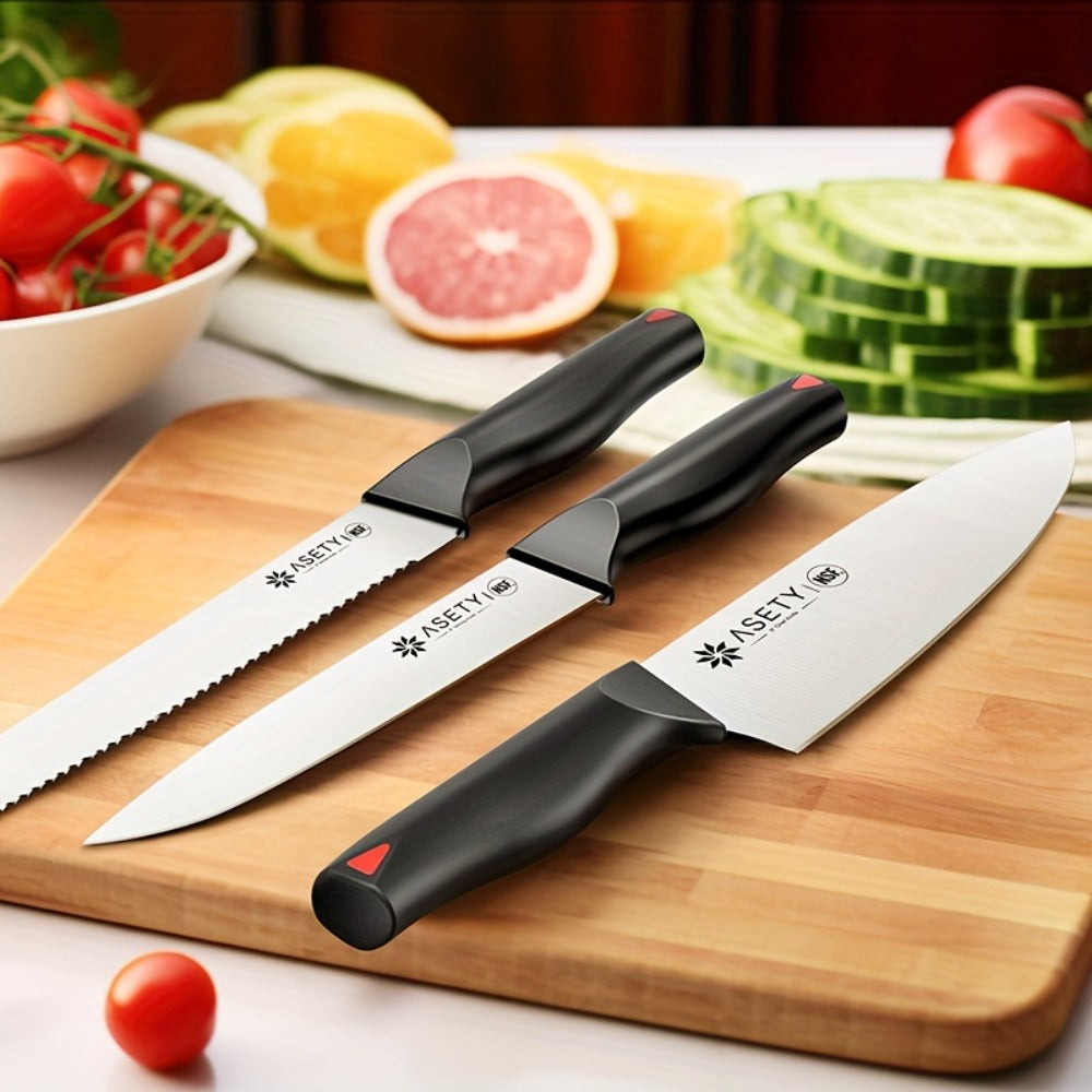 15-Piece Kitchen Knife Set with PP Handle, Professional Chef Knife Set with Block, Stainless Steel Sharp Blade, Ergonomic Non-Slip Handle, Home Cooking & Restaurant Knife Set