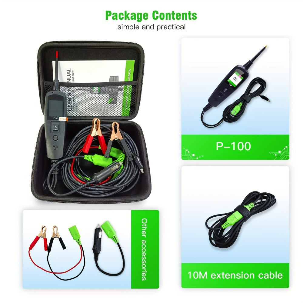 Circuit Tester Probe Kit Topdiag P100 AC DC Voltage Tester 12V 24V Car Diagnostic Tool Electrical Test Light with 6.56ft Cable Continuity Resistance Short Circuit Finder for Automotive Truck Trailer