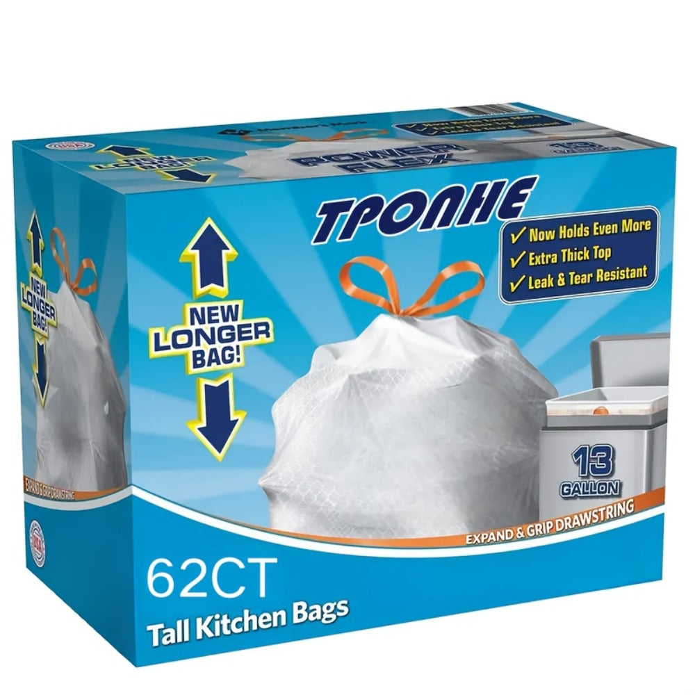 13 Gallon White Roll Garbage Bags Leak Proof Large Capacity Kitchen Trash Bags for Kitchen Living Room Bathroom Waste Bin 26 Count 62 Count 104 Count