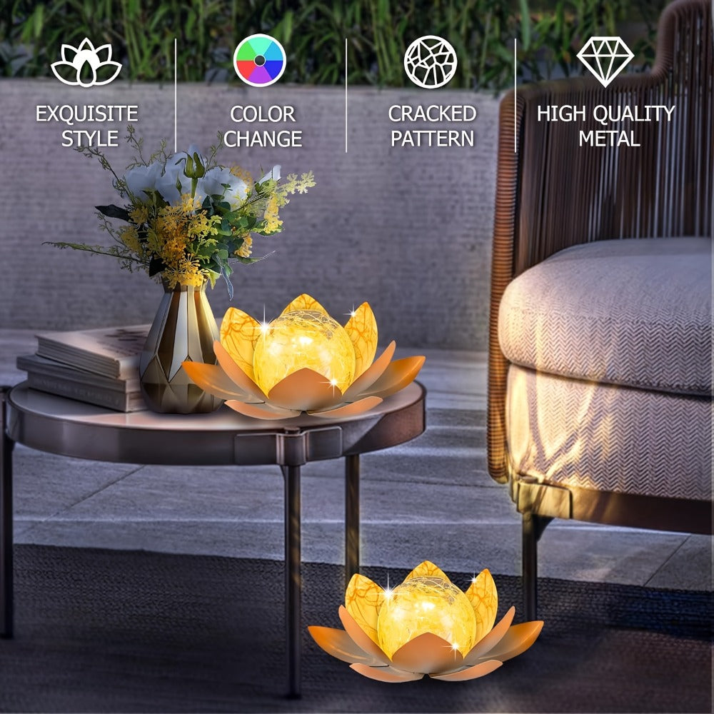Solar Lotus Cracked Glass Ball Garden Lamp 2pcs ¨C Waterproof Metal Cracked Ball Solar Light for Outdoor & Indoor Decoration | Garden, Balcony, Dining Table & Living Room Decor | Father¡¯s Day Gift