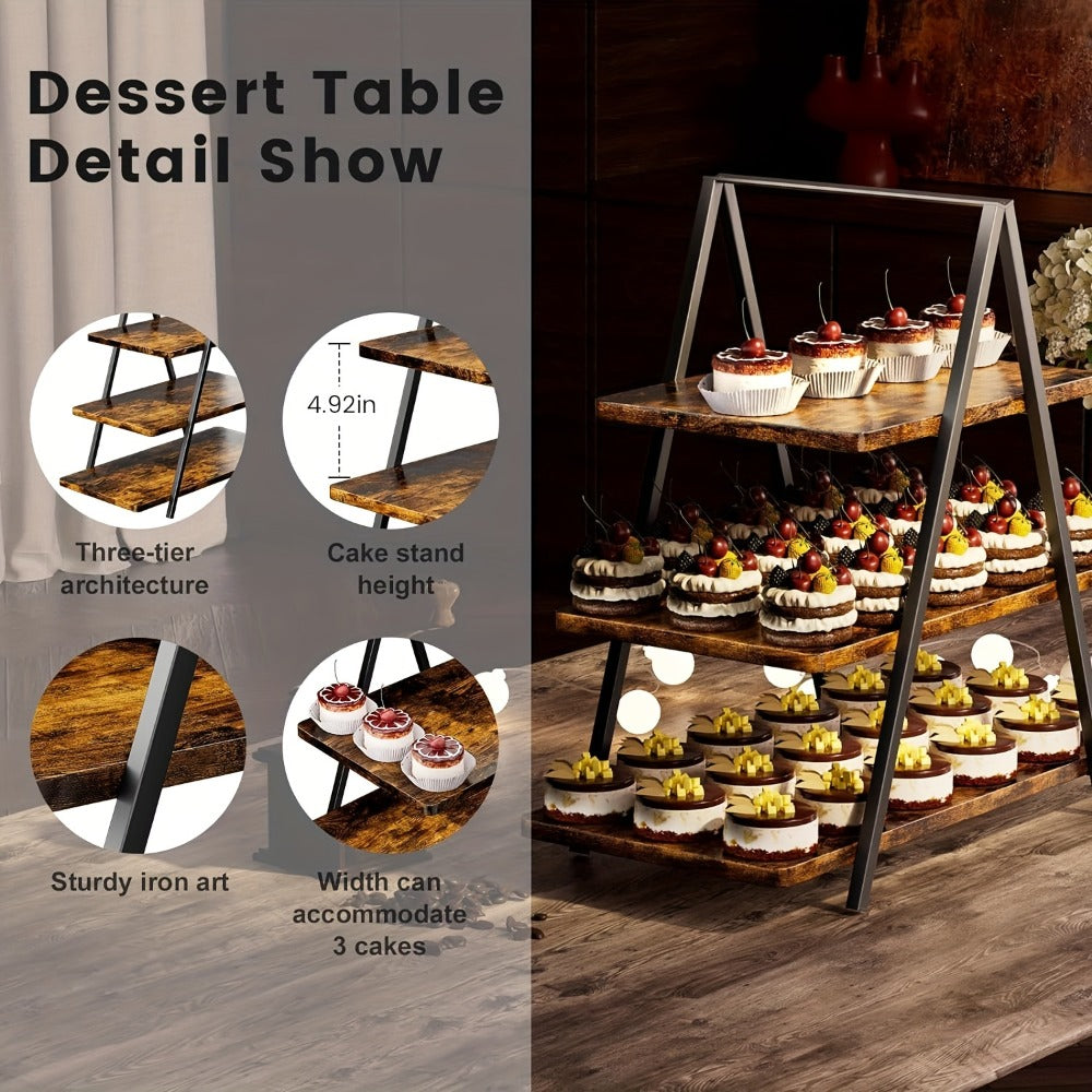 3-Tier Wooden Cupcake Stand ¨C Holds 50 Cupcakes, Dessert Display Rack for Wedding, Birthday Party & Halloween, Rustic Wood Cake Stand in Black, White & Brown