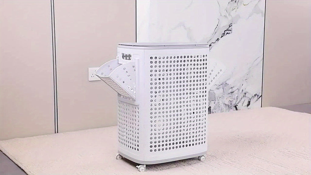 Wheeled Laundry Hamper Large Foldable with Dividers & Dust-Proof Lid ¨C 360¡ã Breathable Mesh Basket on Wheels, Reinforced Steel Base, Portable Clothes Organizer for Bedroom, Bathroom & Dorm