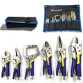 Locking Pliers Set 6pcs Heavy Duty, Includes Needle Nose Pliers 6.5¡± & 9.5¡±, Curved Jaw Locking Pliers 5¡± 7¡± 10¡±, C-Clamp L-Type Pliers with Roll Bag & Ergonomic Metal Handles for Auto, DIY & Workshop