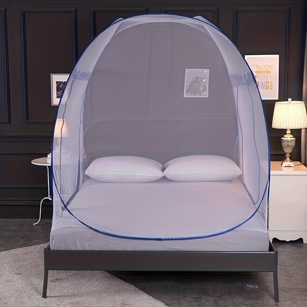 Mosquito Net for Bed Pop Up Bed Canopy 360¡ã Protection Portable Foldable Yurt Mosquito Net with U-Shaped Zipper Ruffled Design Anti-Mosquito Indoor Bedroom Canopy Gray Blue Multiple Sizes