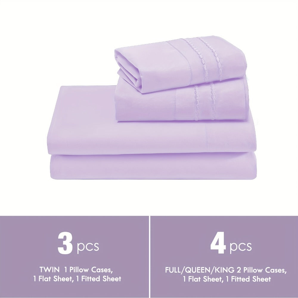 Fitted Sheet Set Deep Pocket | Soft Cooling Breathable Bedding 3-4pcs Fade-Resistant All-Season for Twin Full Queen King ¨C Solid Color Bed Sheets for Dorm Guest Room Everyday Use