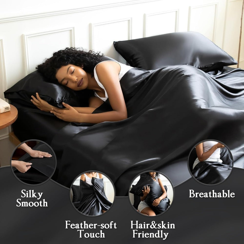 Satin Bed Sheets Set 2100TC Ultra Soft 3/4pcs ¨C Silky Smooth Breathable Satin Bedding for Twin Full Queen King, 5-Star Luxury Hotel Experience, Solid Color, 7 Colors Available