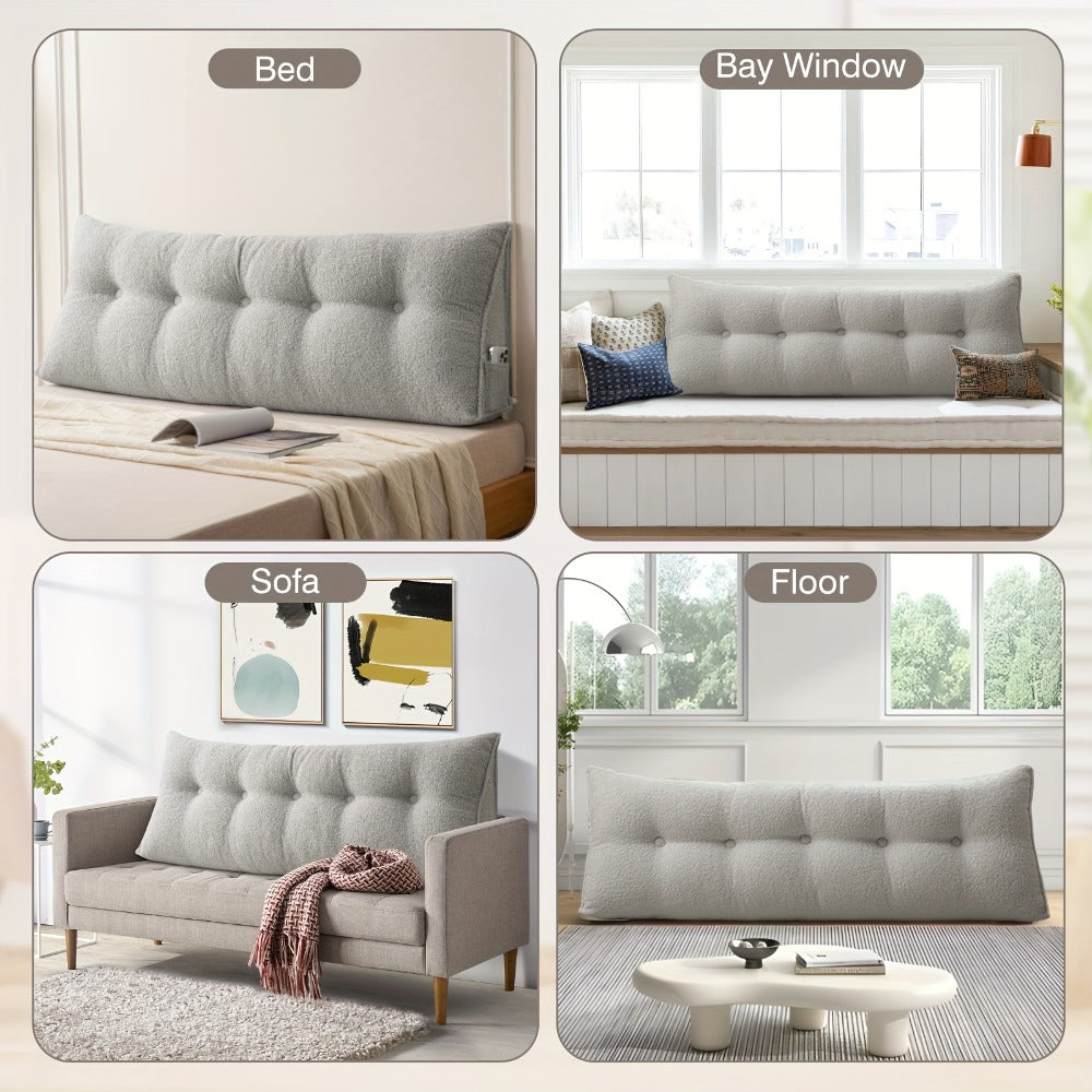 Bed Wedge Pillow Headboard Pillow with Side Pockets Removable Washable Cover Teddy Velvet Reading Pillow Twin Queen King