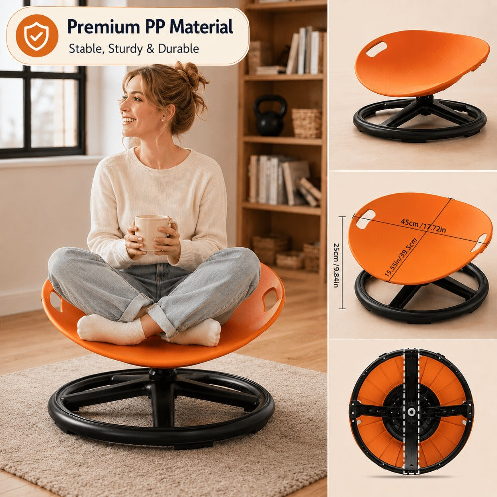 Sensory Spinning Chair for Kids, Autism & ADHD Therapy Spin Seat, Durable Plastic & Metal, Enhances Coordination & Attention, Indoor Outdoor Use, Orange & Blue