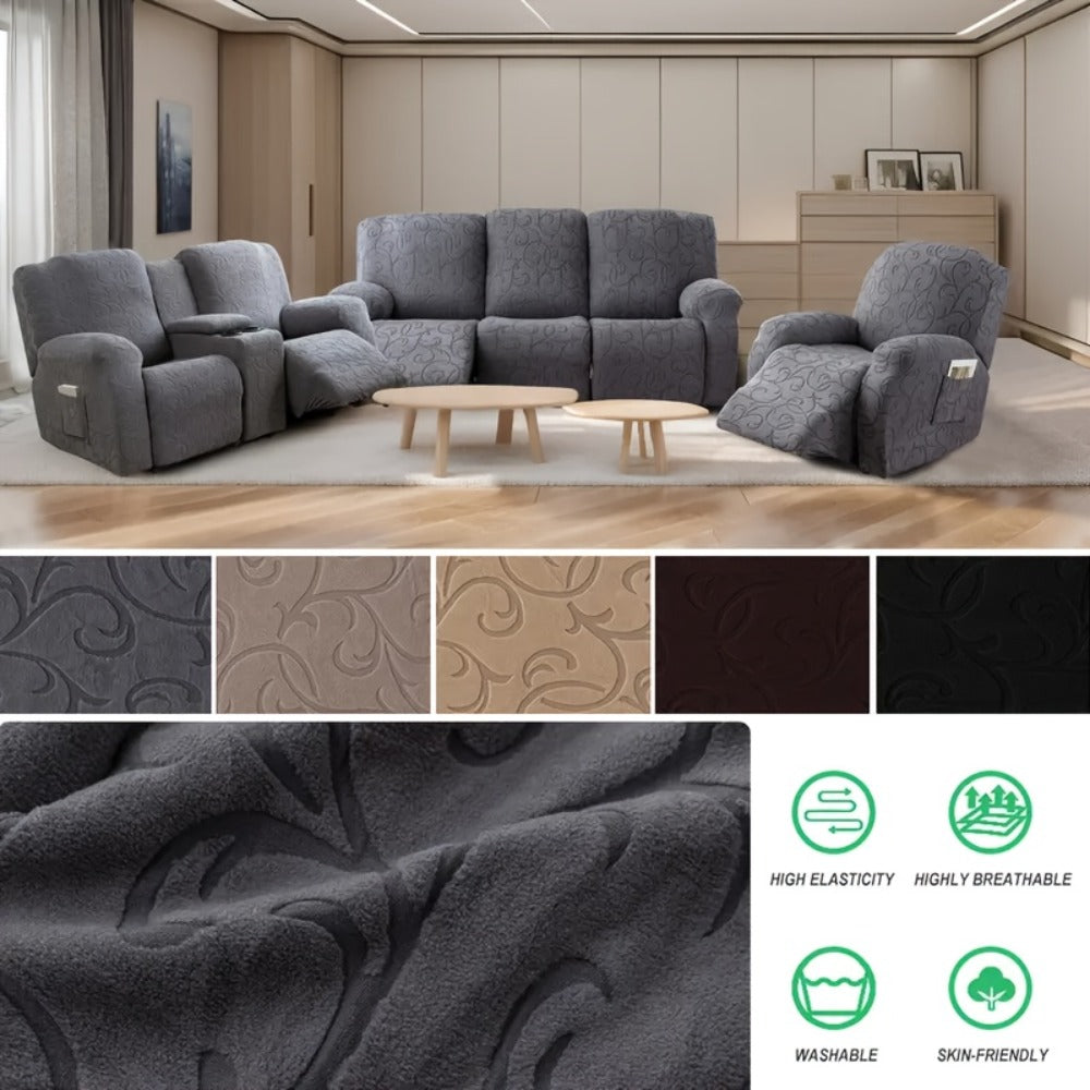 Chenille Recliner Sofa Cover 3 Seater High Stretch Thickened Hooked Fabric - Machine Washable Wear Resistant Couch Slipcover | Sand Color Light Grey Chocolate | Living Room Bedroom Furniture Protector