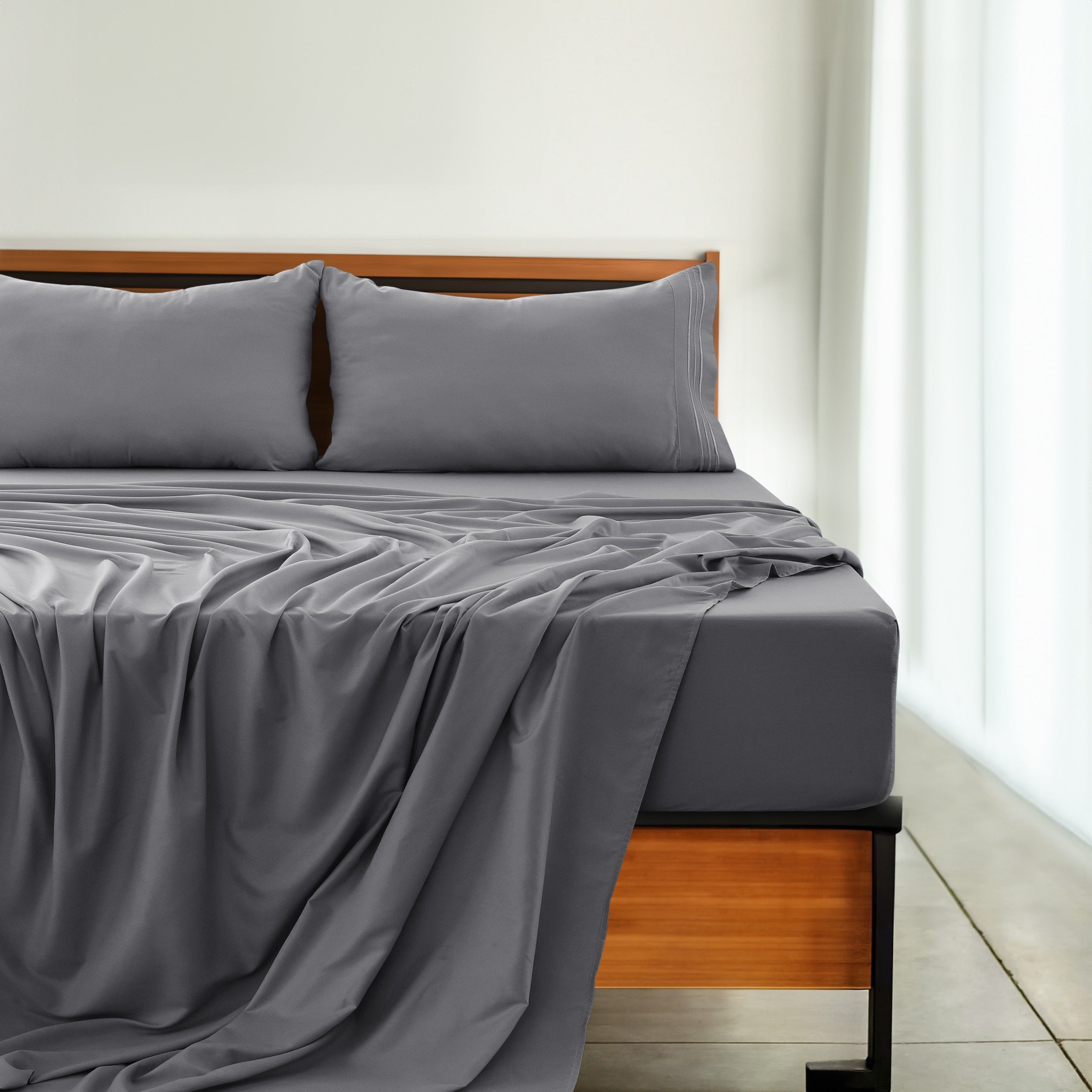 Bed Sheets Set 4-Piece Microfiber 1800 Series Deep Pocket Fitted Sheet Flat Sheet Pillowcases Soft Breathable Wrinkle Fade Resistant Twin Full Queen King Cal King 20 Colors