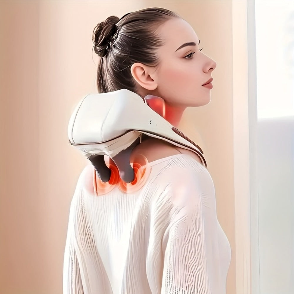 Neck Shoulder Massage Pillow 8D Deep Kneading Wireless Electric Back Massager Simulates Human Hands for Neck Shoulder Back Pain Relief Gift for Women Men