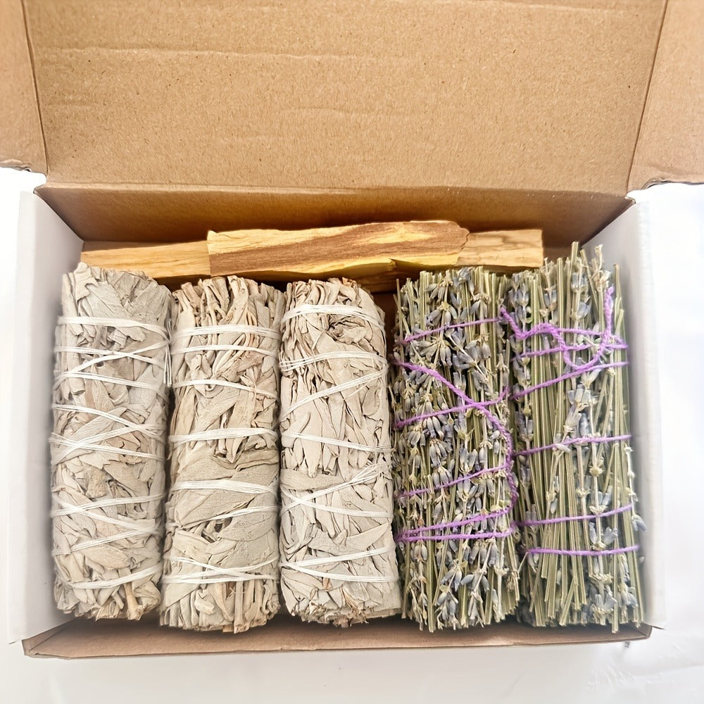 Palo Santo Sticks White Sage Lavender Aromatherapy Incense Set Peruvian Palo Santo for Meditation Spiritual Cleansing Home Office Purification Smudging Kit Gift for Christmas Halloween Thanksgiving Yoga