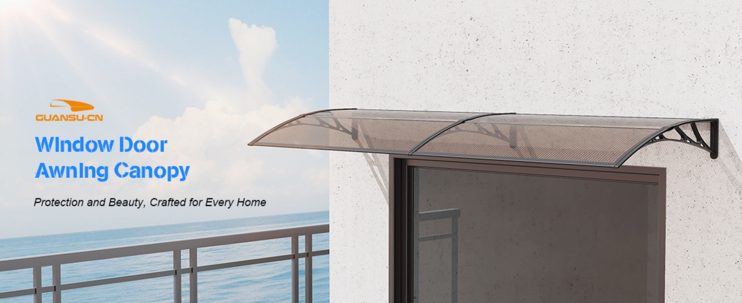 Polycarbonate Window Awning Door Canopy - UV Rain Snow Sun Protection Overhang for Doorways, Patio & Windows, Multiple Sizes, Black/Gray Bracket with Blue/Clear/Brown Board