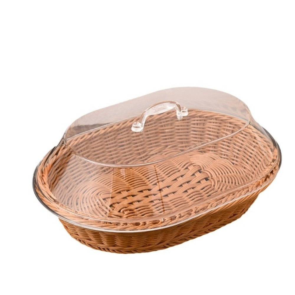 Woven Bread Basket with Lid Oval Rattan Food Basket for Serving Storage Fruits Vegetables Kitchen Dining Table Decor