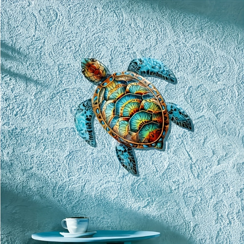 Metal Wall Art Turtle Sculpture - Colorful Swirling Pattern Hanging Decor, Intricate Boho Wall Decoration for Living Room Bedroom Entryway, Housewarming Gift, Easy Install, 14.37x15.75 Inch