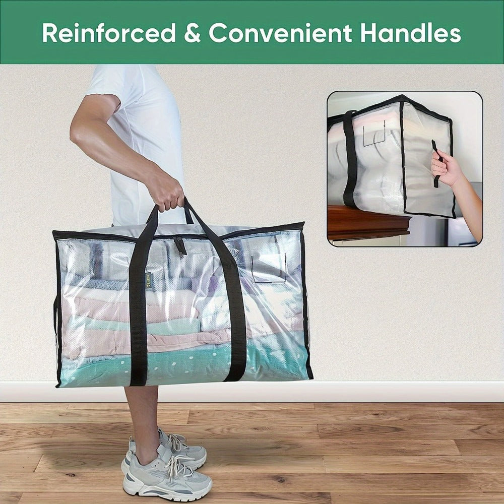 Heavy Duty Moving Bags Oversized Storage Tote with Reinforced Handles for Clothes Packing and Moving Supplies, Large Capacity Transparent Moving Bag 1pc or 6 Pack