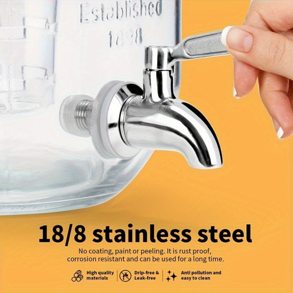 Glass Beverage Dispenser Set with Stand, 1-Gallon Square Glass Drink Dispenser with Stainless Steel Spigot & Ice Tube, Leak-Proof Lemonade Dispenser for Kitchen, Parties, Camping, 2pcs