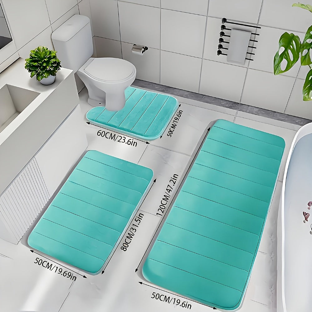 Memory Foam Bath Mat Set 3-Pack Non-Slip Soft Plush Absorbent Bathroom Rug for Shower Kitchen Bedroom Indoor Use