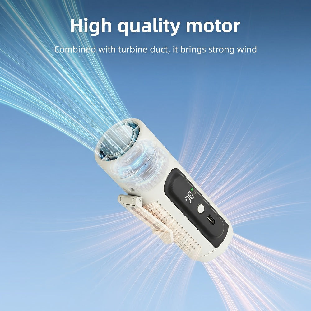 Turbo Handheld Fan 20000RPM Metal Cooling Plate 5-Speed Type-C Rechargeable Portable Mini Fan with LED Battery Display Waist Clip Flashlight for Travel Outdoor