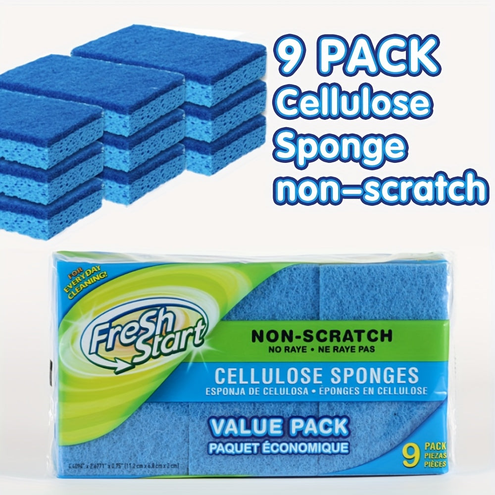 Non-Scratch Cellulose Sponge Dual-Sided with Tough Scouring Pad ¨C Dishwashing Sponges for Kitchen, Dishes & Bathroom, Absorbent & Durable, Green or Blue, 9/12/18/27 Pack Value Sets