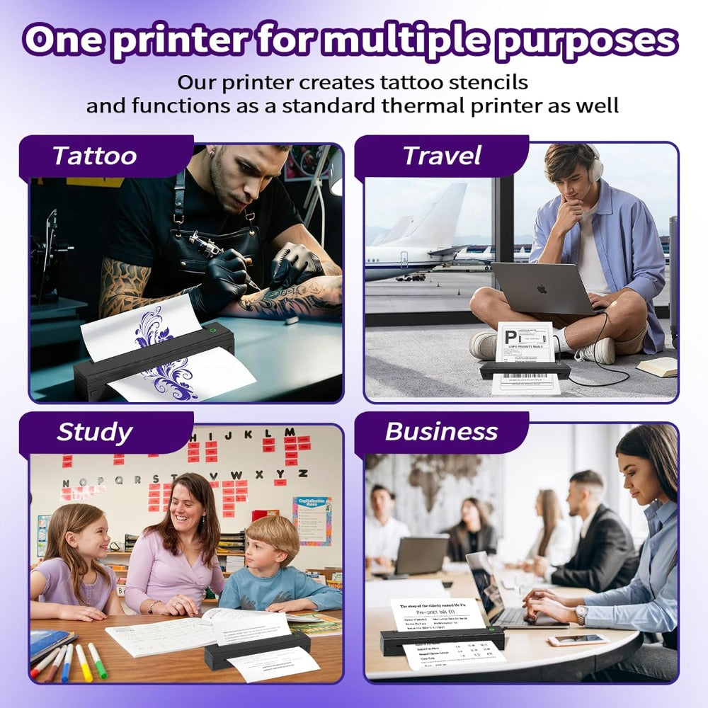 Tattoo Stencil Printer D80 - Wireless Bluetooth Thermal Printer for Tattoo Transfer Paper & A4 Office Printing, Portable Inkless Printer Compatible with iOS Android Laptop Phone Tablet