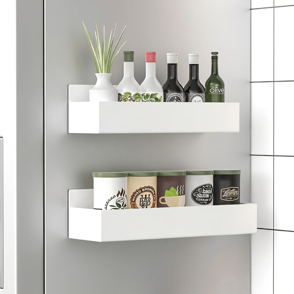 Magnetic Refrigerator Storage Rack 2/4pcs Fridge Side Organizer, Multi-Purpose Magnetic Storage Box for Kitchen Bathroom, Space-Saving Magnetic Shelf for Spices Paper Towels, White or Black