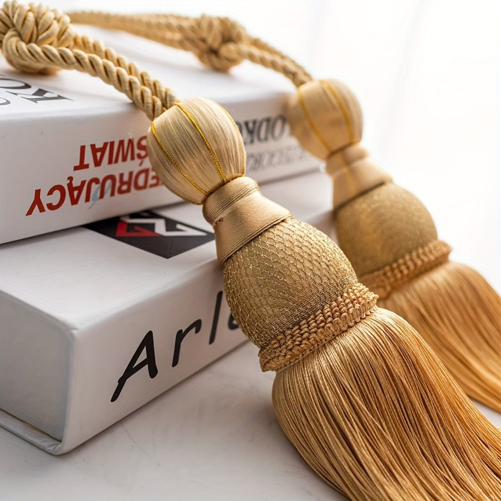 Curtain Tiebacks with Tassels Hand Woven Rope Curtain Tie Backs with Golden Accents 4/8pcs Home Decor