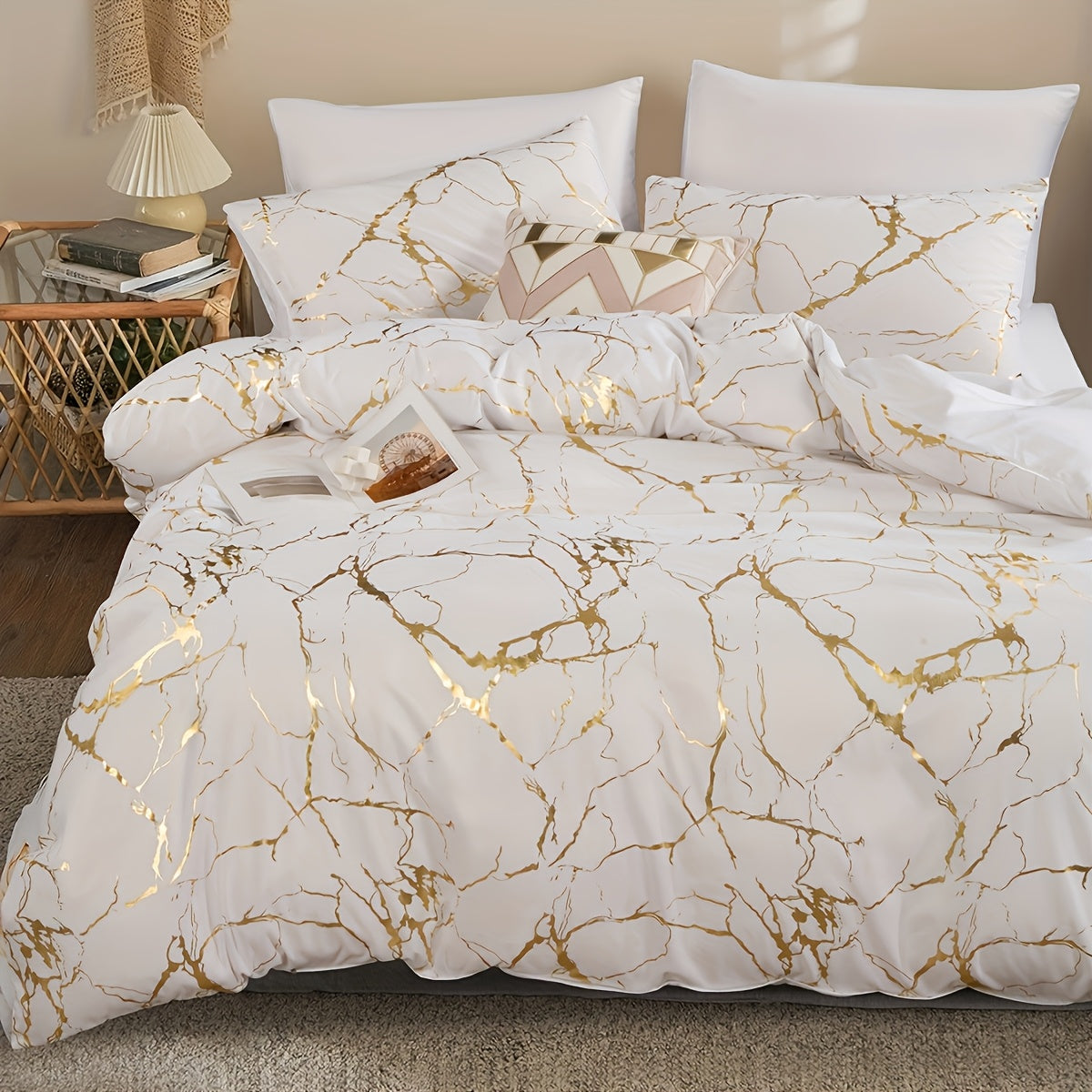 Duvet Cover Set 3 Piece Soft Bronzing Texture Bedding Set with Duvet Cover and 2 Pillowcases for Home Dormitory All Season Twin Full Queen King