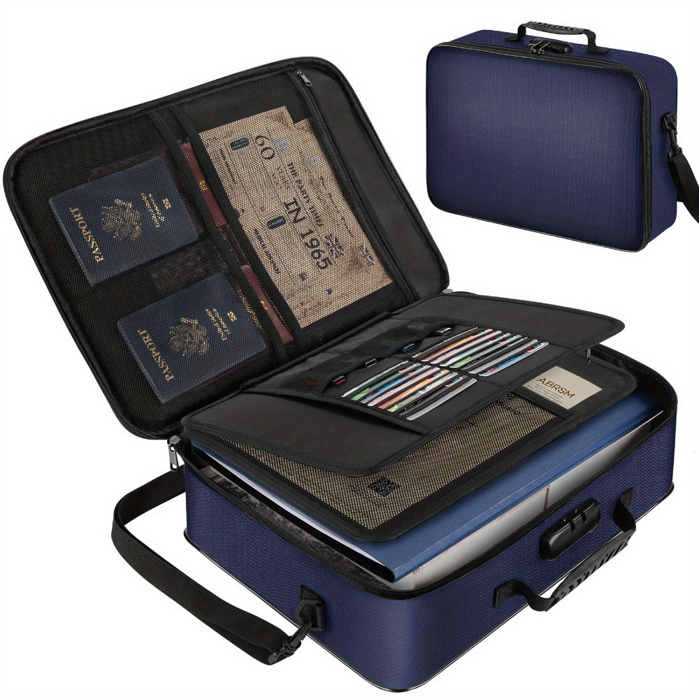 Fireproof Document Bag with Combination Lock - 17x11.8x5 Inch Waterproof File Organizer, 2000¡ãF Fireproof, Multi-Layer Storage for Passport Cash Laptop, 3 Carry Methods, for Travel Home Office, Black/Pink/Blue