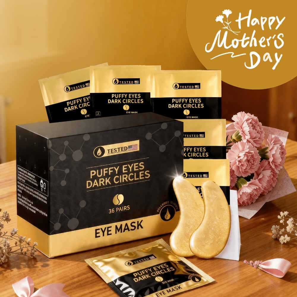 24K Gold Collagen Eye Mask Patches 36 Pairs Under Eye Patches with Collagen Glycerin Moisturizing Hypoallergenic Anti-Dark Circle Puffiness Skincare for Men Women All Skin Types
