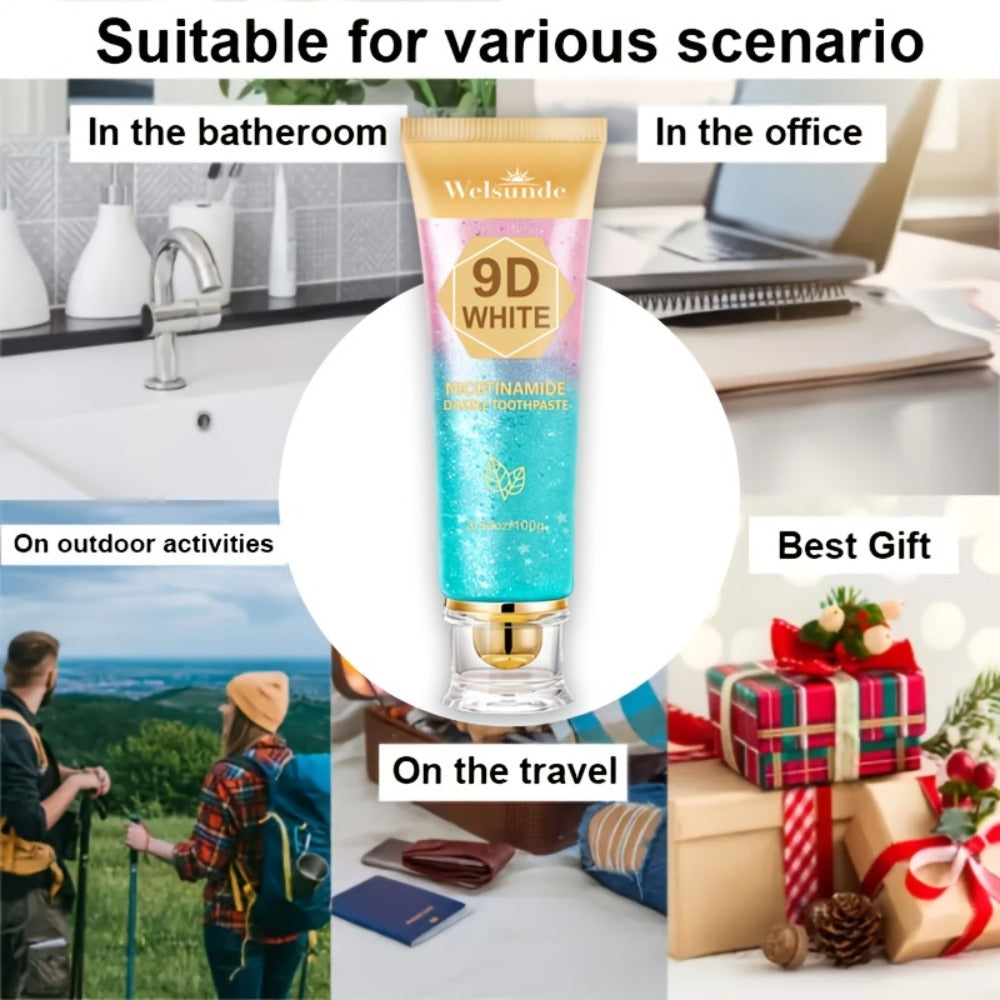 Niacinamide Toothpaste 9D Whitening Toothpaste for Stain Removal Fresh Breath Deep Cleansing Enamel Protection Minty Flavor Gentle on Gums Travel Size Oral Care for Women Men Daily Use