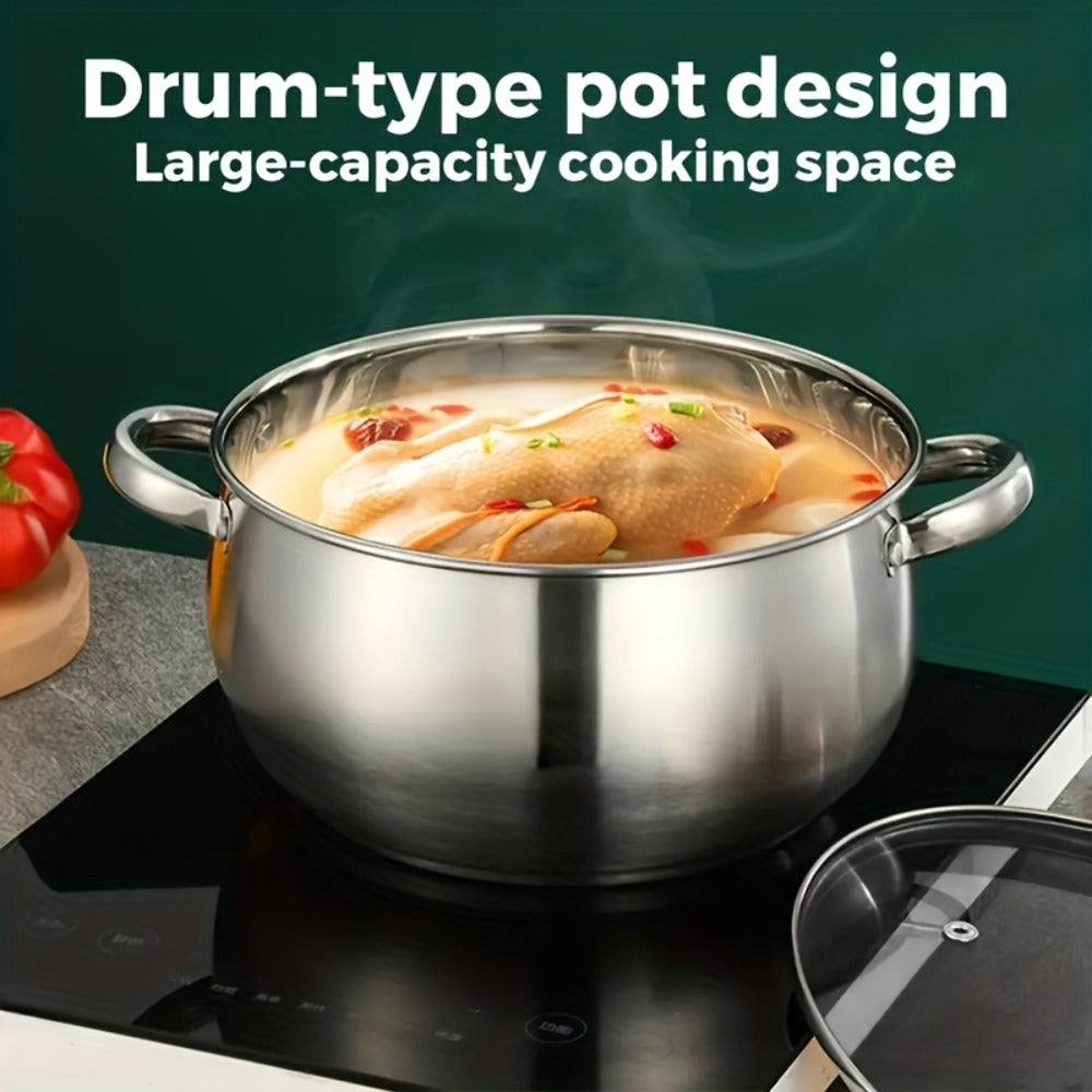 Stainless Steel Soup Pot Apple Pot Heat Resistant Handles Dishwasher Safe Versatile Cookware for Boiling Steaming Stewing Everyday Kitchen Cooking Healthy Safe Silver