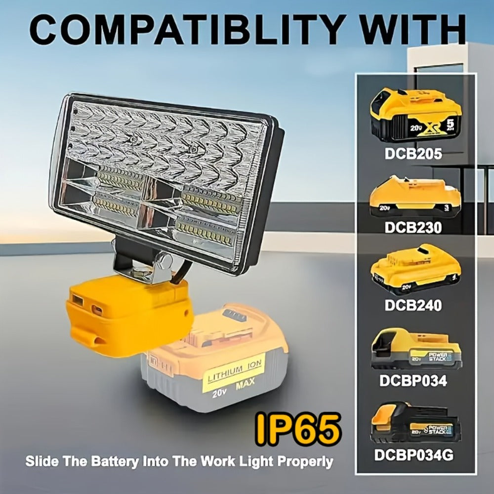 LED Work Light Compatible with DeWalt 20V Battery - 18W/84W Adjustable Floodlight, 4/8 Inch Portable Jobsite Light with USB & Type-C Ports, Angle Adjustable for Camping Automotive Repair Worksite