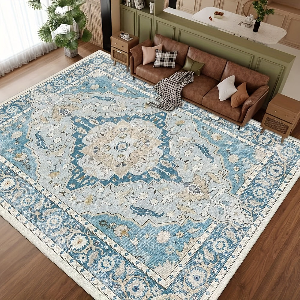 Vintage Persian Area Rug Machine Washable Non-Slip Non-Shedding Floral Indoor Carpet for Living Room Bedroom in Multiple Colors and Sizes