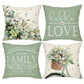Farmhouse Eucalyptus Leaves Throw Pillow Covers 4 Pack Floral Bicycle Spring Summer Seasonal Decor Cushion Covers 18x18 Inch Rustic Holiday Pillowcases for Sofa Couch Porch Patio Living Room Outdoor